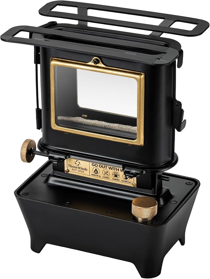 Thous Winds Camping Oil Lantern, Fuel Lamp for Outdoor Lighting Portable Stove for Cooking Warming, Black