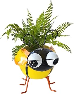 Garden Ornaments Planter Pot,Yellow Planters for Indoor or Outdoor,Succulent Planter with Drainage,Metal Cute and Funny Bee Pot Planter（7.5Inch,1pc Bee）