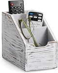 Remote Control Holder, TV Remote Holder, Wood Farmhouse Remote Caddy for Table, Remote Organizer Caddy with 3 Slots, Remote Storage Box for Home Office, Rustic White