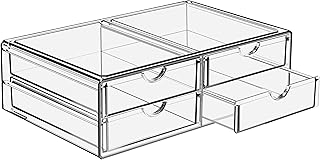 Sorbus Large Stackable Acrylic Drawers - 4 Clear Storage Drawers for Organizing Make up, Nail Polish, Hair Accessories, and Beauty Supplies - Makeup Organizer for Vanity, Bathroom Organizer Countertop