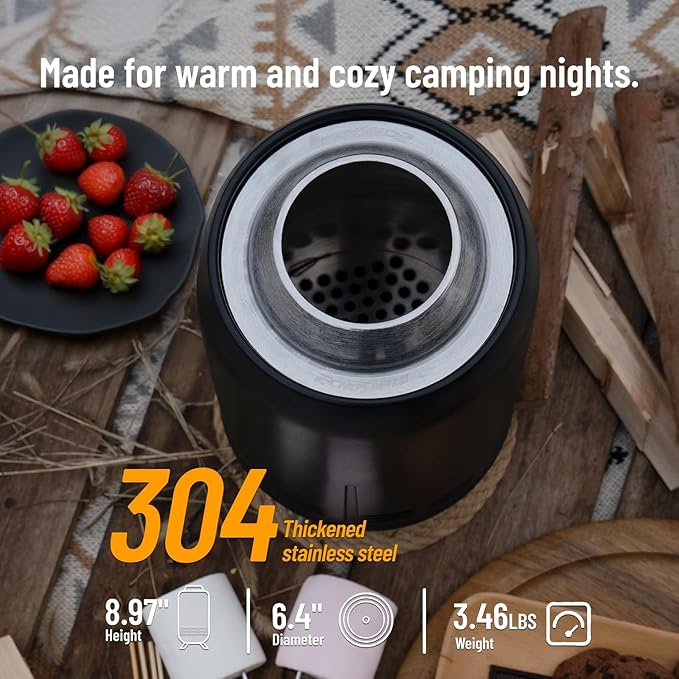 9 Inch Portable Tabletop Fire Pit, Small Smokeless Fire Pit for Table, Stainless Steel Table Firepit with Stand, Indoor & Outdoor, Wood or Pellet Fueled Bonfire