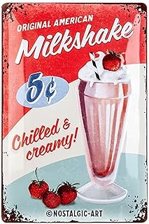 Nostalgic-Art Retro Tin Sign, 7.9" x 11.8", USA Diner Milkshake – Gift idea for USA & Diner fans, Metal Plaque, Vintage design for wall decoration