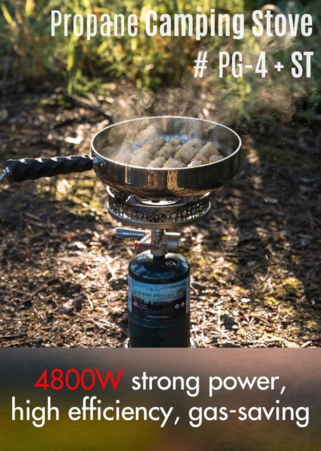 CAMPINGMOON Bottle Top Propane Camping Stove Portable High Output Single Burner w Integrated Piezo Ignition Solid Brass Regulator Precision Metal Knob Wind-Resistant Outdoor Stove PG-4/ST No Gas fuel