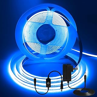 16.4FT/5m Blue COB LED Strip Light, Cuttable LED Tape Lights, 8mm Width LED Lights, CRI93+ Dimmable Flexible Light Strip for Bedroom TV Backlight Gaming Room Monitor DIY Decor(with Plug)