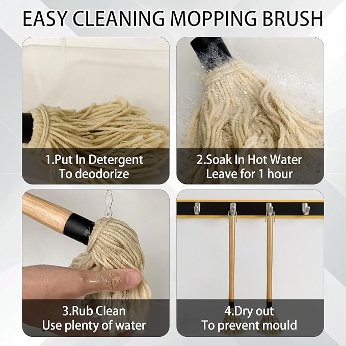 BBQ Mop Brushes for Sauce, Grill Basting Mop Wooden Long Handle BBQ Mop with 4 Extra Replacement Heads Perfect for BBQ Grilling Smoking Steak Marinade or Glazing (18 Inch)