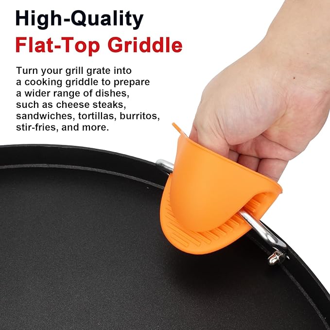 Full Size Griddle Inserts for Weber 14" Charcoal Grills Smokey Joe/Smokey Joe Premium/Smokey Mountain Cooker Smoker, Flat Top Griddle for Small Big Green Egg Grills, Replacement Part for Weber 7431