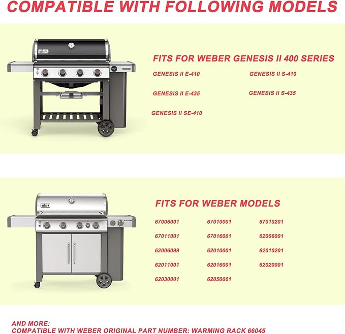 DcYourHome 66045 Warming Rack for Weber GS4 Genesis II 400 Series, Genesis II E-410 S-410 SE-410 Parts, 32 3/4 Inch Stainless Steel Warming Rack for GS4 Genesis 2 Weber 400 Grill Parts