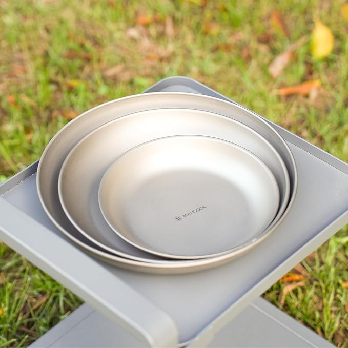 Pure Titanium Plate 22cm Outdoor Camping Tableware Dish, Large Reuseable Ultralight Dinner Plate, 30CM*22.5CM*5CM, Silver, MCWA7429