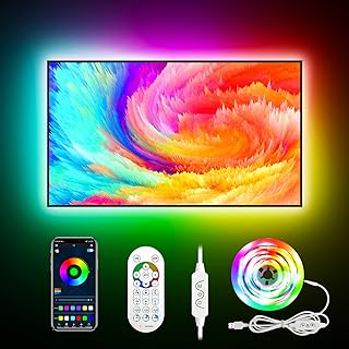 Daymeet TV Led Backlight,13.1ft RGBIC LED Lights for TV USB TV Led Light Strip for 50-55 inch TV/Monitor Behind Lighting, Rainbow Color Led TV Lights, Music Sync Bluetooth APP Control with Remote
