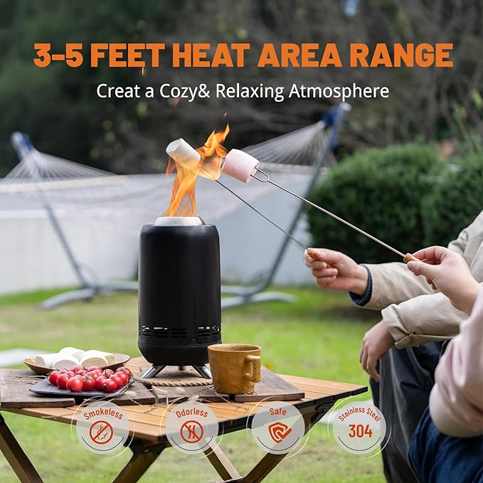 EchoSmile 12 x 7 inch Smokeless Tabletop Fire Pit with Stand, Stainless Steel Portable Fire Pit for Outside Camping, Patio, Camping Stove Fueled by Pellets or Wood Burning, Black