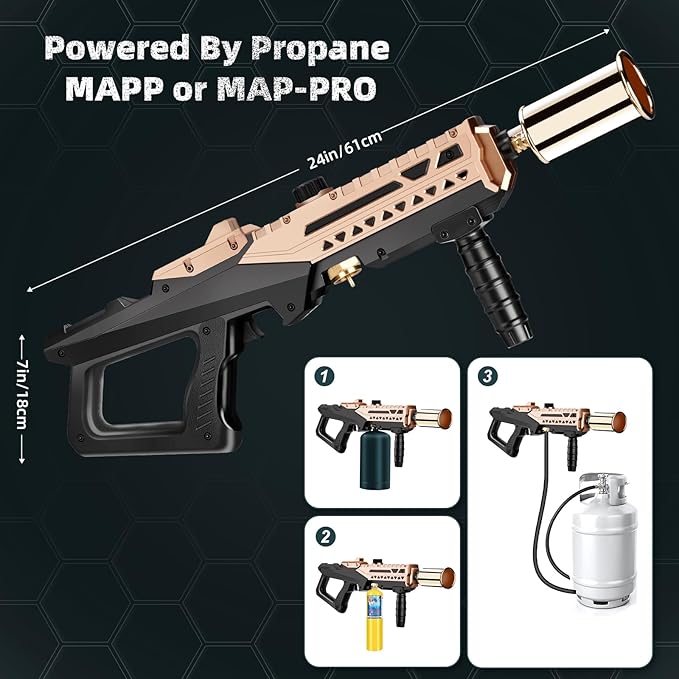 ARTFLAMM Flame Thrower Gun - Propane Cooking Torch Grill Lighter - Adjustable Flamethrower - Powerful Torch for BBQ, Campfire, Charcoal Wood, Weed (Tank Not Included)