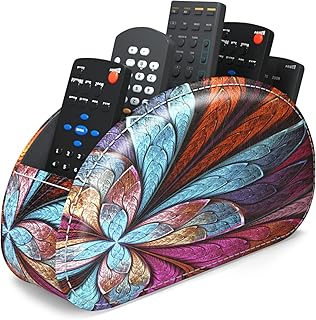 PU Leather Remote Caddy Desktop Organizer with 5 Spacious Compartments for TV Remotes/Media Controllers/Office Supplies (Fractal Flower)