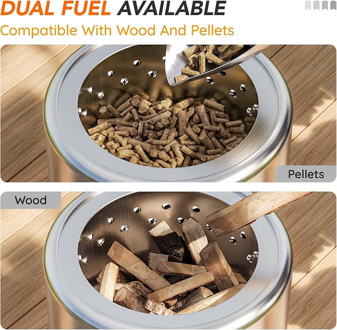 Mini Smokeless 7 Inch Tabletop Fire Pit with Pan Stand and Insulation Mat, Portable Stainless Steel Fire Pit for Camping, Patio Tabletop Firepit, Burns Wood or Pellets, Travel Bag Included, Silver