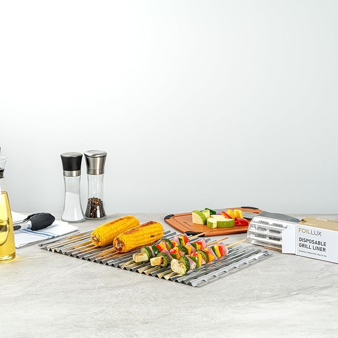 Restaurantware Foil Lux 19.7 x 12 Inch Barbecue Grill Liners 10 Disposable Grill Sheets - Easy-To-Use Oven-Ready Aluminum Grill Liners Heat-Tolerant Fits Most Standard Grills