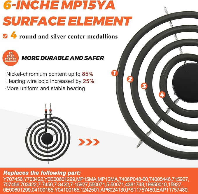 【2026 UPGRADED】MP22YA Electric Range Burner Element Unit Set(2 pcs MP15YA 6" & 2 pcs MP21YA 8") with 4 Pack 330031 Surface Element Receptacle Kit for Whirlpool Ken-more Ranges/Stoves by Beaquicy
