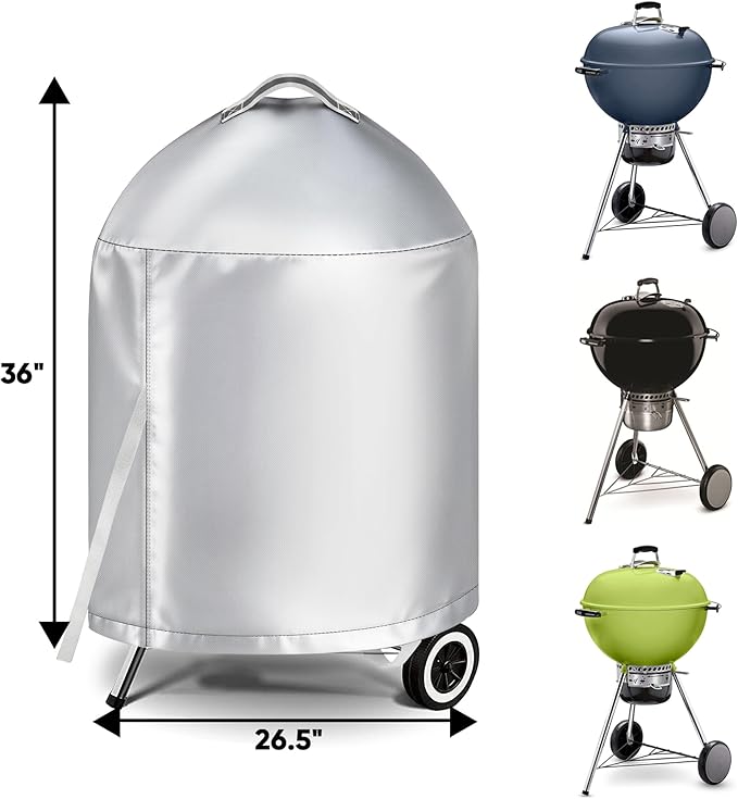 iCOVER Grill Cover for Weber 22 Inch Charcoal Kettle- Heavy Duty Waterproof BBQ Cover for Weber Char-Broil 22 Inch Charcoal Kettle Grills, Silver