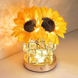 Sunflower Lamp for Home Decor, Rechargeable Cordless LED Night Light with 3 Color Modes & Stepless Dimming, Touch Control Bedside Lamp, Birthday Gifts for Mom, Grandma & Women, Fall Decorations