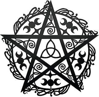 AWISBI Metal Triple Moon Pentagram Wall Art - Gothic Witchy Occult Decor for Home, Pagan Symbol with Stars & Moon - Black Gothic Wall Hanging Decoration