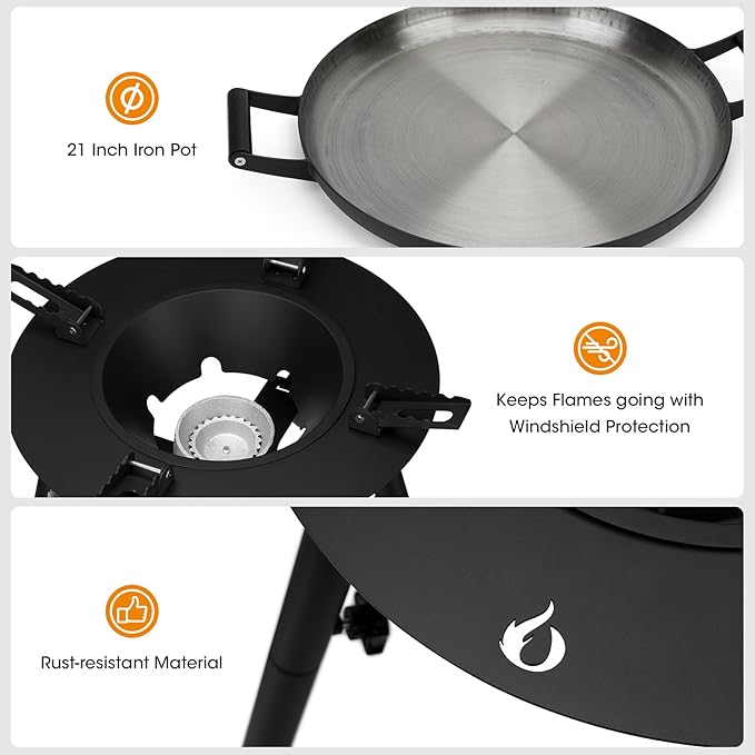 ONLYFIRE GRILLS Propane Paella Burner Stand Set with 21" Paella Pan, Outdoor Gas Stove Cooking Kit, Portable Gas Burner with Wok for Backyard Camping Tailgating RV, 4FT Hose, 60000BTU, GS300