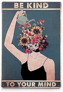 Be Kind to Your Mind Wall Art - Metal Signs Vintage Room Decor 12x8 In - Tin Inspirational Boho Wall Art, Whimsical Decor for Home, Office, Bedroom, Living Room & Cafes | Vintage Gifts for Women
