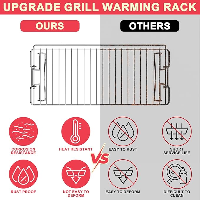 DcYourHome Griddle Warming Rack Compatible with 17" Blackstone Griddles, Portable and Adjustable Stainless Steel Rack for Blackstone Griddle Stand 17 Inch Accessories, One-Step Clip On Attachment