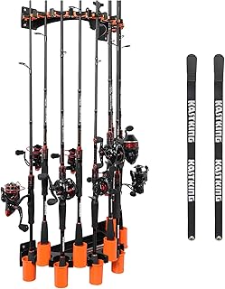 KastKing V10 Rod Rack with Spooling Station, Wall Mounted Fishing Rod/Combo Rack, Holds 10 Combos, Line Spooling Tool for Spinning and Casting Reels (2pcs Line Boss Included)