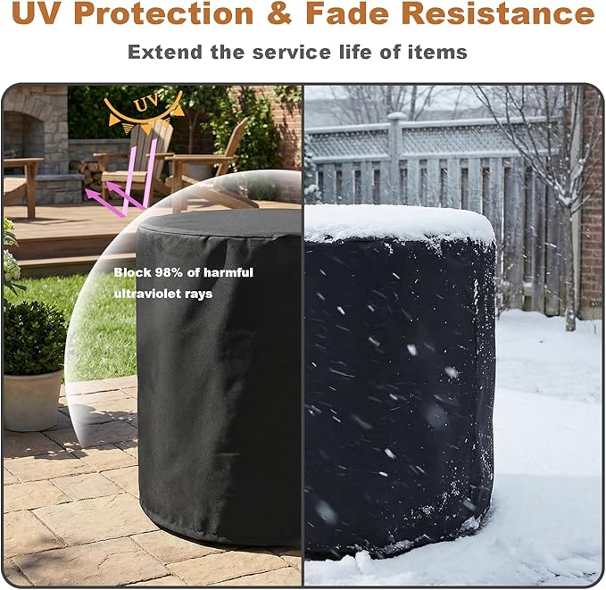SheeChung Fire Pit Round Cover 24" D X 27" H,Heavy Duty 600D Waterproof & Weather Resistant Outdoor Cover,Fits 20-24 inch Column Propane Gas Firepit Bowl