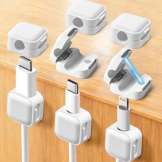 Art3d 8 Pack Magnetic Cable Clips, White Cable Management Accessories, Cord Smooth Adjustable & Adhesive Backing Cord Organizer for Office Home Organization, Desk, Wall, Nightstand, Phone, Car