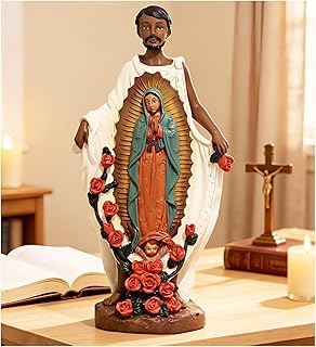 MeritMode Our Lady of Guadalupe with Saint Juan Diego Statue, 8 Inch Hand Painted Catholic Figurine, Religious Home Decor for Prayer Altar, Meaningful Christian Gift