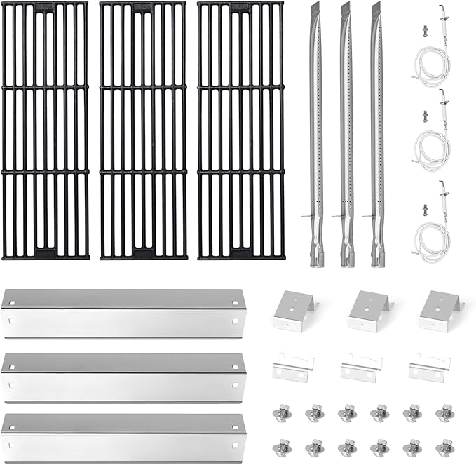 CANDANA Replacement Parts for Chargriller 3001, 3008, 3030, 4000, 5050, 5252 Grill Models, Stainless Steel Burner, Stainless Steel Heat Plates, Porcelain Cast Iron Cooking Grid Grates, Igniters