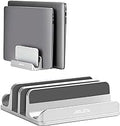JARLINK 4-in-1 Adjustable Vertical Laptop Stand Holder, Aluminum Dual Slots Laptop Rack for Desk, Space-Saving Organizer Compatible with All MacBook, Surface, Chromebook, and Gaming Laptops (Silver)