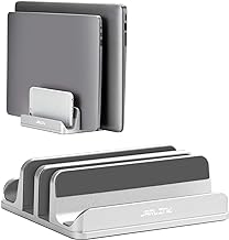 JARLINK 4-in-1 Adjustable Vertical Laptop Stand Holder, Aluminum Dual Slots Laptop Rack for Desk, Space-Saving Organizer Compatible with All MacBook, Surface, Chromebook, and Gaming Laptops (Silver)