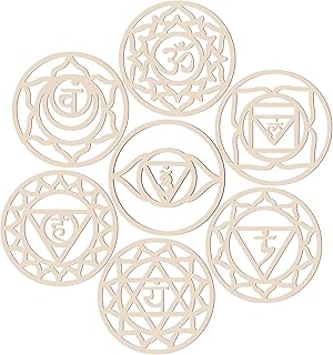 7 Pack Sacred Geometric Wall Art Wooden Chakra Wall Art Crystal Grid Board Yoga Wall Decor Hindu Decor Meditation Spiritual Decor for Bedroom Geometric Hanging Sculpture Home Decor 5.9 x 5.9 Inch