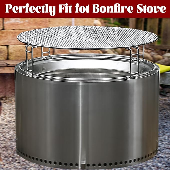 Heavy Duty Stainless Steel Fire Pit Cooking Grates Accessory Kit, Fire Pit Stand for 19.5" Solo Stove Bonfire, Easy Install Round Cooking Grill Grate for Outdoor Camping BBQ Picnic