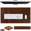 Elizo Real Leather Desk Mat Set (32x16) Large Desk Cover Desk Blotter Protector Computer Gaming Mouse Pad Table Laptop Office Desktop Accessories