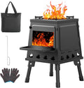 Portable Wood Burning Stove - Lightweight Cast Iron Camp Stove for Backpacking，A Small Size 8.9in * 8.9in * 8.7in Backpacking Camping Stove Kit (Black, Small)