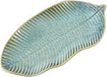 Ceramic Leaf Trinket Dish, Green Reactive Glaze Jewelry Tray, Decorative Key Tray Catchall, Ring Holder Dish for Jewelry Organizer, Vanity Entryway Decor (11" Leaf)