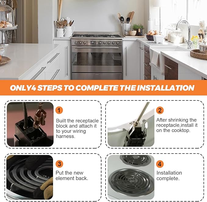【2026 UPGRADED】MP22YA Electric Range Burner Element Unit Set(2 pcs MP15YA 6" & 2 pcs MP21YA 8") with 4 Pack 330031 Surface Element Receptacle Kit for Whirlpool Ken-more Ranges/Stoves by Beaquicy