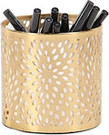 Deco 79 Metal Cylinder Pencil Cup with Laser Carved Floral Design, 4" x 4" x 4", Gold