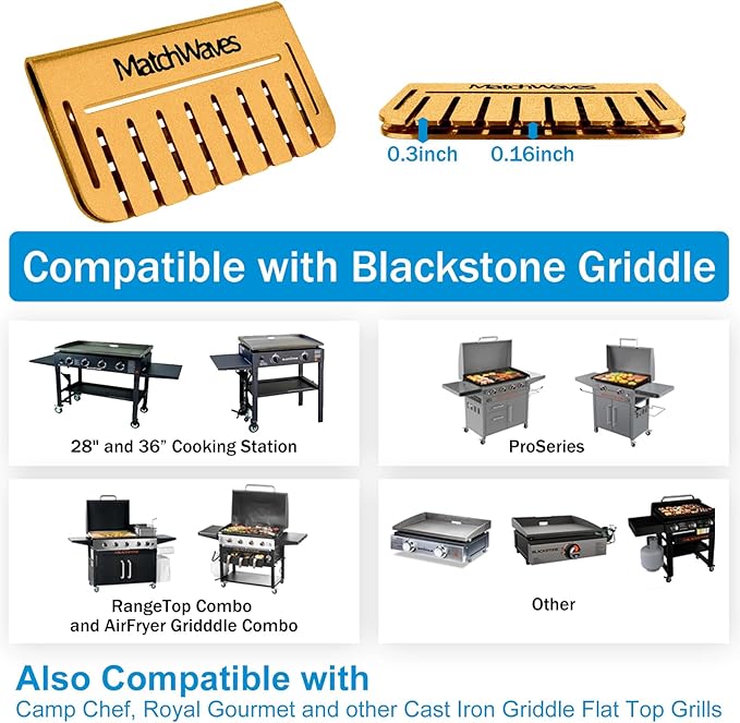Grease Gate Blocker for Blackstone Griddle, Mesh Screen for Blocking Food from Falling into Rear Grease Catcher, Classic Movable Two-Sided Guard, Golden, 1 Pack