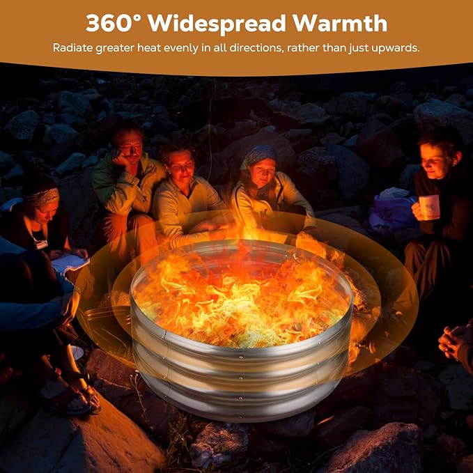 Raynesys 36 Inch Round Galvanized Fire Pit Ring, Silver Round Galvanized Fire Ring, 3 Feet Diameter Fire Pit, Outdoor Pits for Backyard, Camping, Bonfire