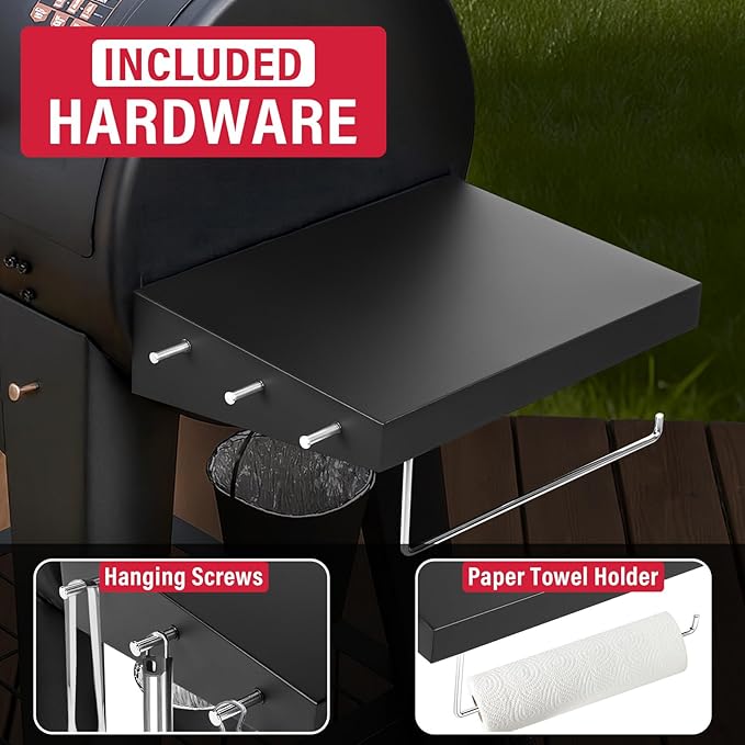 Utheer Grill Side Table Shelf for Pit Boss Lexington 500 Onyx, Pit Boss Grill Accessories for PB440D2, PB440FB1 Wood Pellet Grill, Heavy Duty BBQ Prep Station Paper Towels & Tools