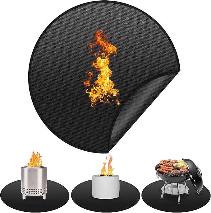 Protebox 19.5" Fire Pit Mat for Solo Stove Mesa Tabletop Fire Pit, Round Fireproof Under Grill Mat for Deck Patio Grass Outdoor Grill Accessories, Portable and Reusable, Glossy Black