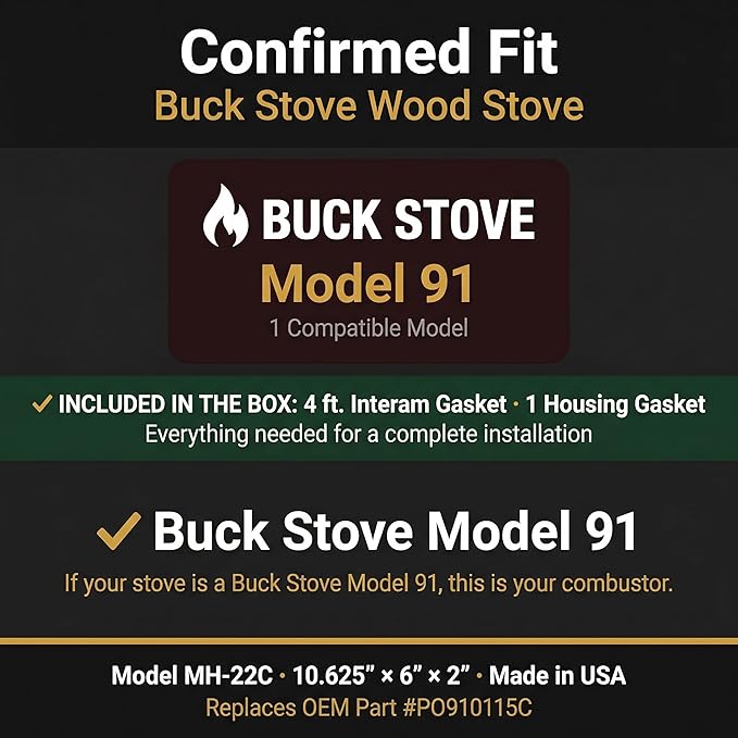 Midwest Hearth Wood Stove Catalytic Combustor Replacement Catalyst Buck Stove Model 91 (6" x 10.625" x 2" Ceramic) Made in USA