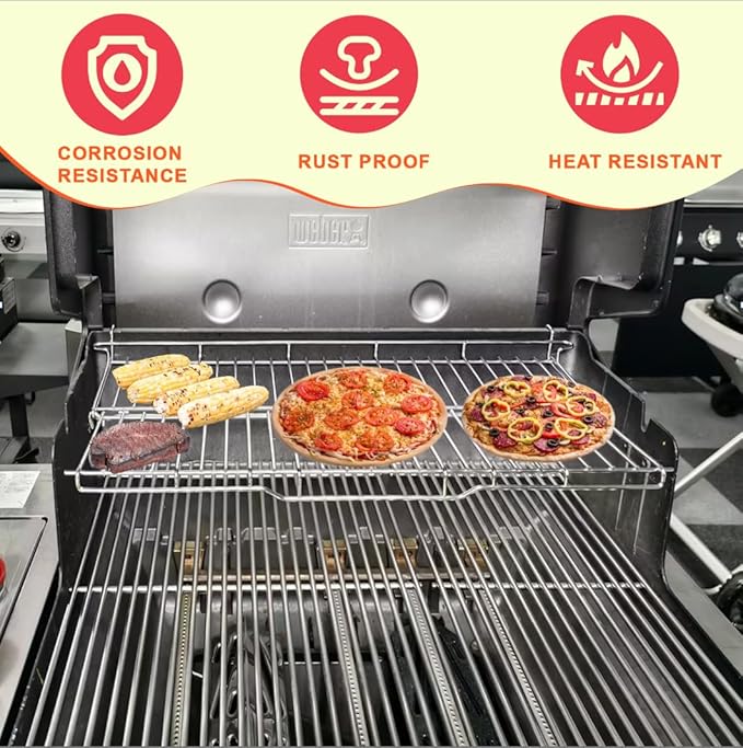66044 Warming Rack for Weber Genesis II GS4 300 Series Genesis 2 E310 S310 E330 E315 S315 S335 Grill Parts Upgrade Foldable Warming Rack for Weber 61015764 Accessories SUS304 Stainless Steel 25 3/4"