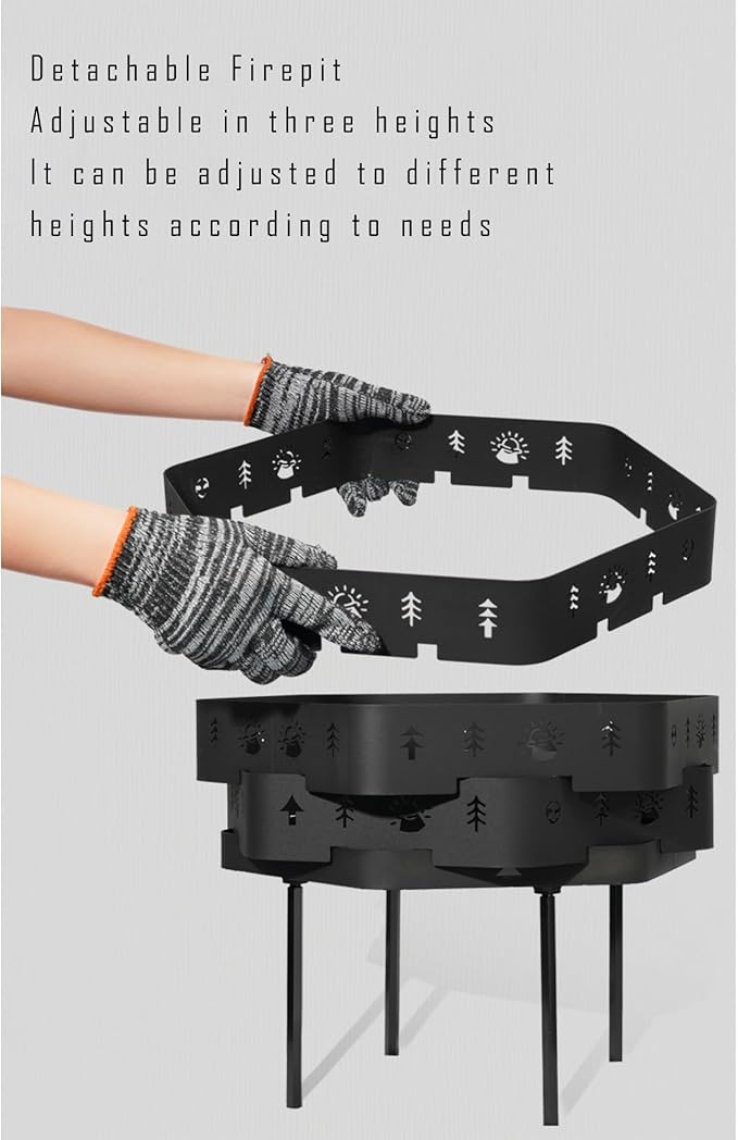 Fire Pit, Halo Fire Place Outdoor Portable Wood Fire Pits Includes A Grill, A Bag, Hexagonal Fireplace for Patio Camping Gift (Hot-Rolled Steel Firepit with a Grill, Medium)