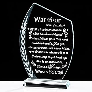 Movdyka Cancer Survivor Gifts for Women - Warrior She is You - Crystal Laser Engraved Plaque Decor, Cancer Fighter Patients Sympathy Inspirational Gift for Woman Mom Friends Birthday Christmas