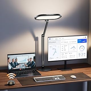 Premium LED Desk Lamp for Home Office – Eye-Caring Double Side Light with Knob Remote, Stepless Dimming & Color, Memory, Metal Table Lamp for Zoom, Studying, Video Conference, Flicker-Free, Glare-Free