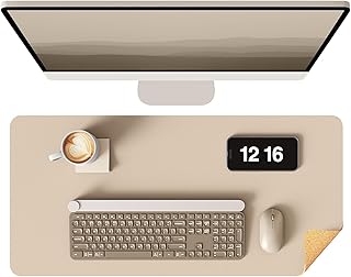 YSAGi Double-Sided Desk Pad, 35.4"x17" Leather Desk Mat, Eco Cork Desk Pad Protector,Large Mouse Pad,Waterproof Desk Blotter for Office/Home (Beige/Cork)