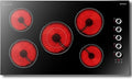36 Inch Electric Cooktop 5 burner Karienvir, 8900W Built-in Electric Stove Top, Cooktop 36" with Double-ring Burner, Knob & Touch Control, 9 Power Levels, Timer, Safety Lock, 220V-240V Hard Wire